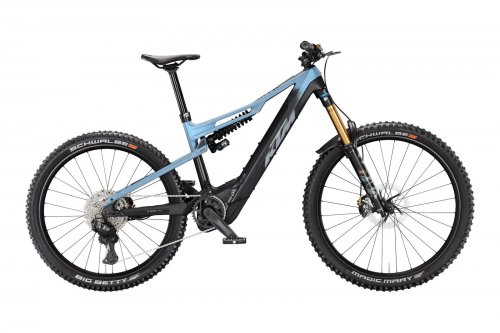 Horské celoodpružené elektrokolo KTM MACINA PROWLER PRESTIGE CX-R SHARK BLUE+METALLIC BLACK MATT