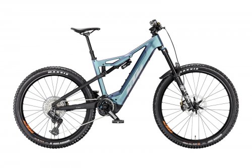 Horské celoodpružené elektrokolo KTM MACINA PROWLER MASTER TRANSPARENT SPACE GALAXY MATT