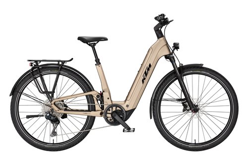 Horské celoodpružené elektrokolo KTM MACINA STYLE FS ELITE Di2 US PLATIN BRONZE MATT