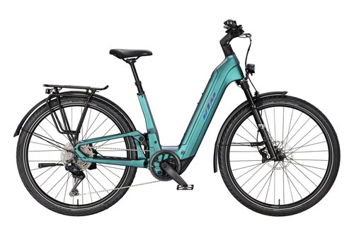 Horské celoodpružené elektrokolo KTM MACINA STYLE FS PRIME Di2 US GREEN PURPLE FLIP MATT