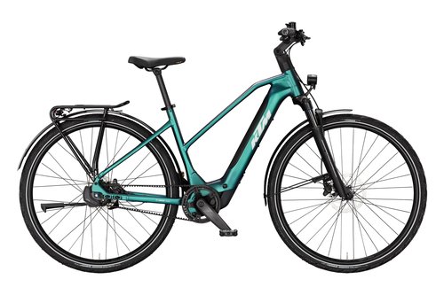 Lehké trekingové elektrokolo KTM MACINA SUPERBELT SX 10 Di2 D GREEN PURPLE FLIP MATT